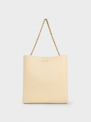 Charles & Keith Leia Braided Handle Tote Bag Bej Rengi | WNTE-73512
