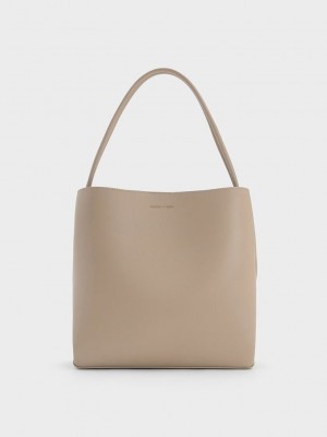 Charles & Keith Leia Tote Bag Gri Kahverengi | YPUZ-51970