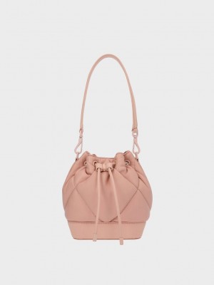 Charles & Keith Lin Kapitone Chain-Handle Bucket Bag Pembe | UCDQ-31286