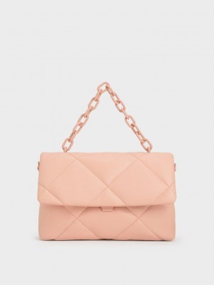 Charles & Keith Lin Puffy Chain Shoulder Bag Pembe | LJEO-34168