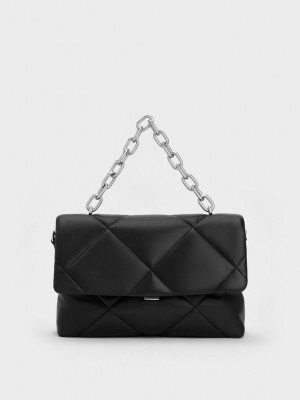 Charles & Keith Lin Puffy Chain Shoulder Bag Siyah | ELUT-54913