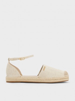Charles & Keith Linen Ankle-Askılı Espadril Flats Bej Rengi | BHMW-90164