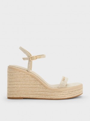 Charles & Keith Linen Espadril Wedges Bej Rengi | JDFB-89760