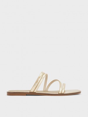 Charles & Keith Lliana Metallic Askısı Terlik Sandals Altın | UYOG-71580