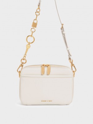 Charles & Keith Lock & Key Chain Handle Bag Krema | TCHY-16547