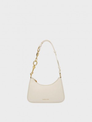 Charles & Keith Lock & Key Chain Handle Trapeze Bag Krema | ZEMJ-90852
