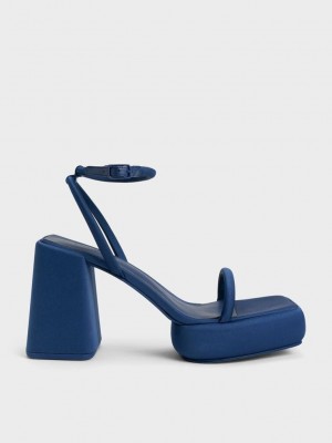 Charles & Keith Lucile Satin Platform Sandals Koyu Mavi | BJMN-48159