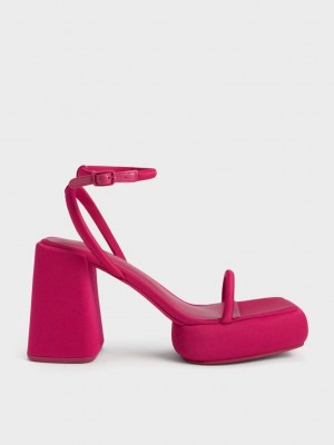 Charles & Keith Lucile Satin Platform Sandals Kırmızı | VBPD-89514