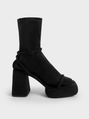 Charles & Keith Lucile Textured Platform Calf Boots Siyah | DSXQ-79081