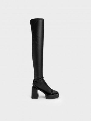 Charles & Keith Lucile Thigh-High Boots Siyah | BHLD-08693