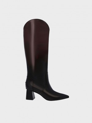 Charles & Keith Lucinda Trapeze-Heel Knee-High Boots Kırmızı | QTRE-81469
