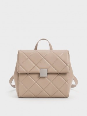 Charles & Keith Lucy Kapitone Backpack Gri Kahverengi | OLEK-79824