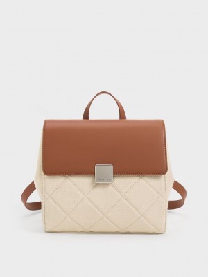 Charles & Keith Lucy Kapitone Backpack Kahverengi | MEOB-68145