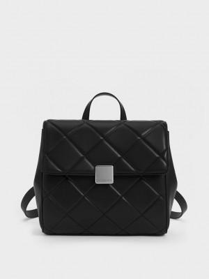 Charles & Keith Lucy Kapitone Backpack Siyah | JRLN-16802
