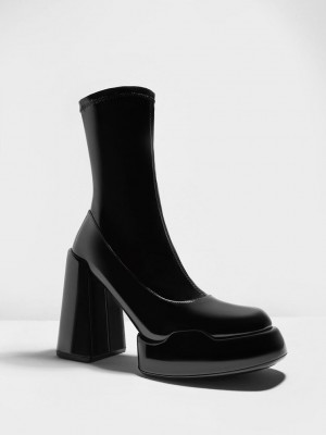Charles & Keith Lula Rugan Block Heel Boots Siyah | FSXQ-15098