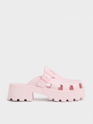 Charles & Keith Mae Buckled Platform Mules Açık Pembe | LAMZ-89617