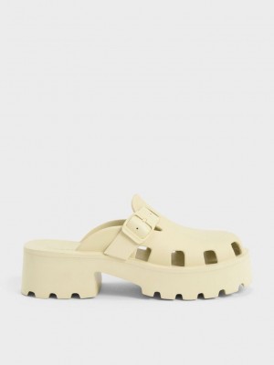 Charles & Keith Mae Buckled Platform Mules Sarı | IPXR-05831