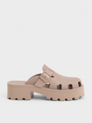 Charles & Keith Mae Buckled Platform Mules Kahverengi | VDEB-04182