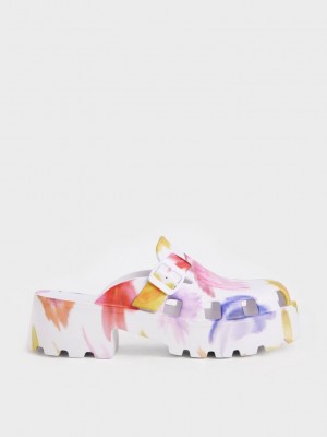 Charles & Keith Mae Printed Buckled Platform Mules Renkli | OEWX-92361