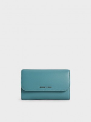 Charles & Keith Magnetic Front Flap Long Wallet Turkuaz | JHXI-10823