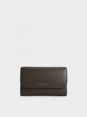 Charles & Keith Magnetic Front Flap Long Wallet Koyu | ZXHO-23857