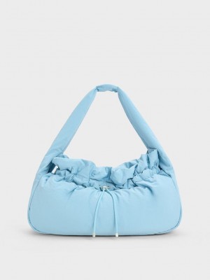 Charles & Keith Maisy Ruched Hobo Bag Açık Mavi | UAEP-37049