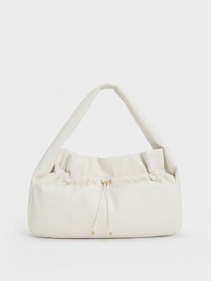 Charles & Keith Maisy Ruched Hobo Bag Beyaz | RVZO-32785