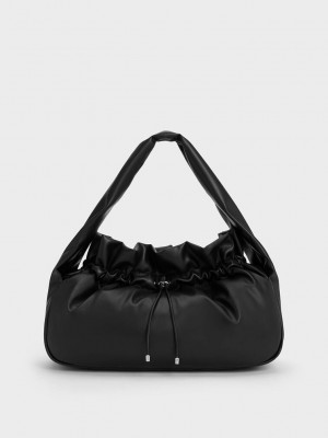 Charles & Keith Maisy Ruched Hobo Bag Siyah | HNQO-16438