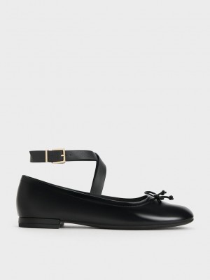 Charles & Keith Margot Crossover-Askılı Ballerinas Siyah | EIMD-89251