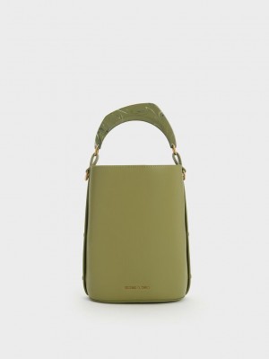 Charles & Keith Marlin Acrylic Handle Bucket Bag Zeytin Yeşili | MERZ-18260