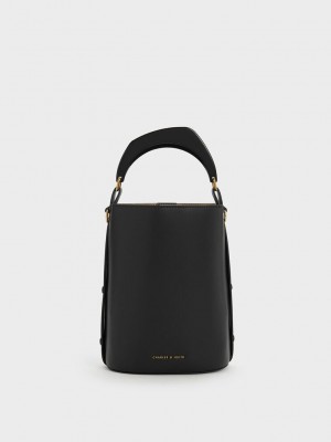 Charles & Keith Marlin Acrylic Handle Bucket Bag Siyah | XLAE-91035