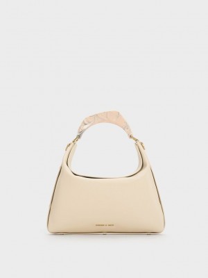 Charles & Keith Marlin Acrylic Handle Hobo Bag Bej Rengi | IVUB-97420