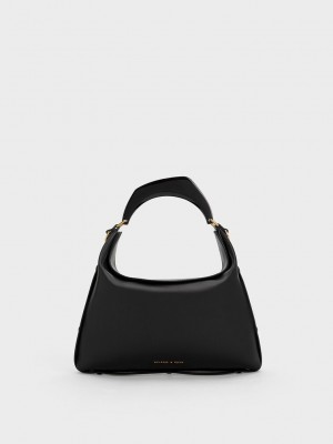 Charles & Keith Marlin Acrylic Handle Hobo Bag Siyah | HIVZ-71203