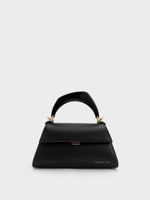 Charles & Keith Marlin Acrylic Handle Trapeze Bag Siyah | JDEC-95678