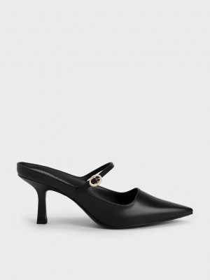 Charles & Keith Mary Jane Topuklu Mules Siyah | TQKN-45687