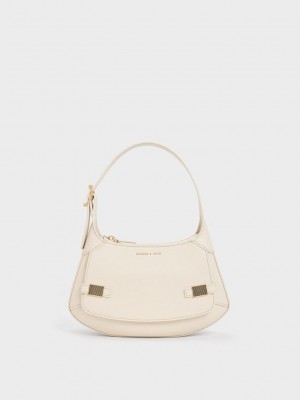 Charles & Keith Metallic-Accent Curved Shoulder Bag Pembe | EITN-19602