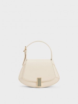 Charles & Keith Metallic-Accent Curved Top Handle Bag Pembe | DBIO-05318