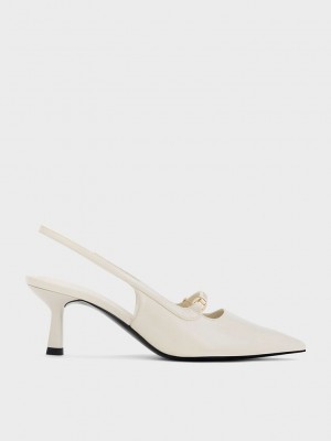 Charles & Keith Metallic Accent Arkası Açık Pumps Krema | KFBP-28130