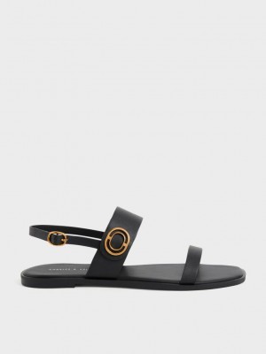 Charles & Keith Metallic Accent Back Askılı Sandals Siyah | RXNK-32968