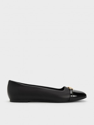Charles & Keith Metallic Accent Ballerinas Siyah | AQCI-43520