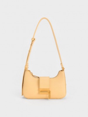 Charles & Keith Metallic Accent Belted Bag Bej Rengi | UDEQ-82539