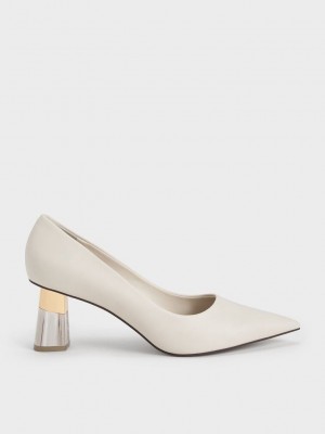 Charles & Keith Metallic Accent Clear Heel Pumps Pembe | BSZL-51908