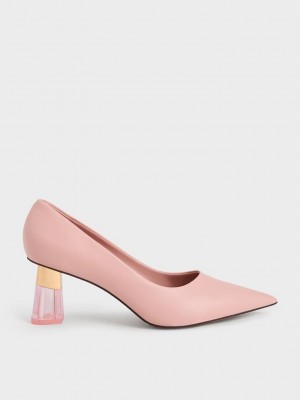 Charles & Keith Metallic Accent Clear Heel Pumps Pembe | VEBP-32958