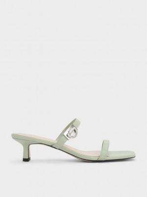 Charles & Keith Metallic Accent Double Askılı Mules Zeytin Yeşili Yeşil | ECLJ-84213