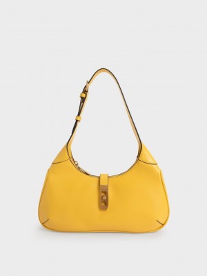 Charles & Keith Metallic Accent Hobo Bag Sarı | QNTE-84967