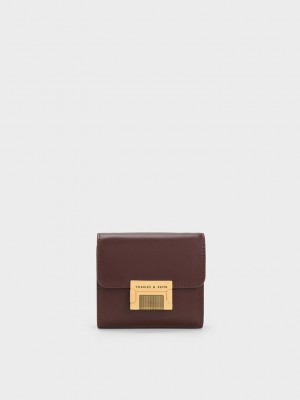 Charles & Keith Metallic Accent Kısa Wallet Koyu Kahverengi | MBGI-03798