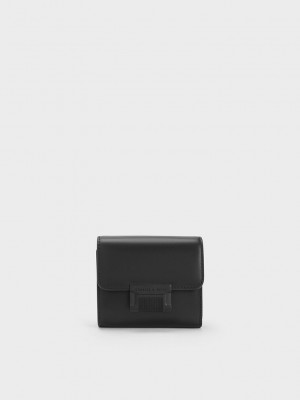 Charles & Keith Metallic Accent Kısa Wallet Siyah | WOBY-49516