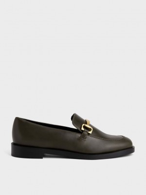 Charles & Keith Metallic Accent Loafers Zeytin Yeşili | UOLA-34509
