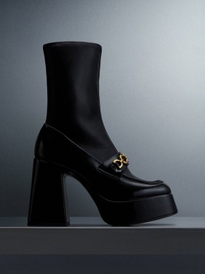Charles & Keith Metallic Accent Platform Ankle Boots Siyah | GSYB-91637
