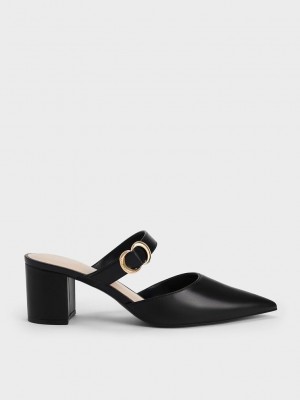 Charles & Keith Metallic Accent Pointed-Burunlu Pumps Siyah | CVTW-17682
